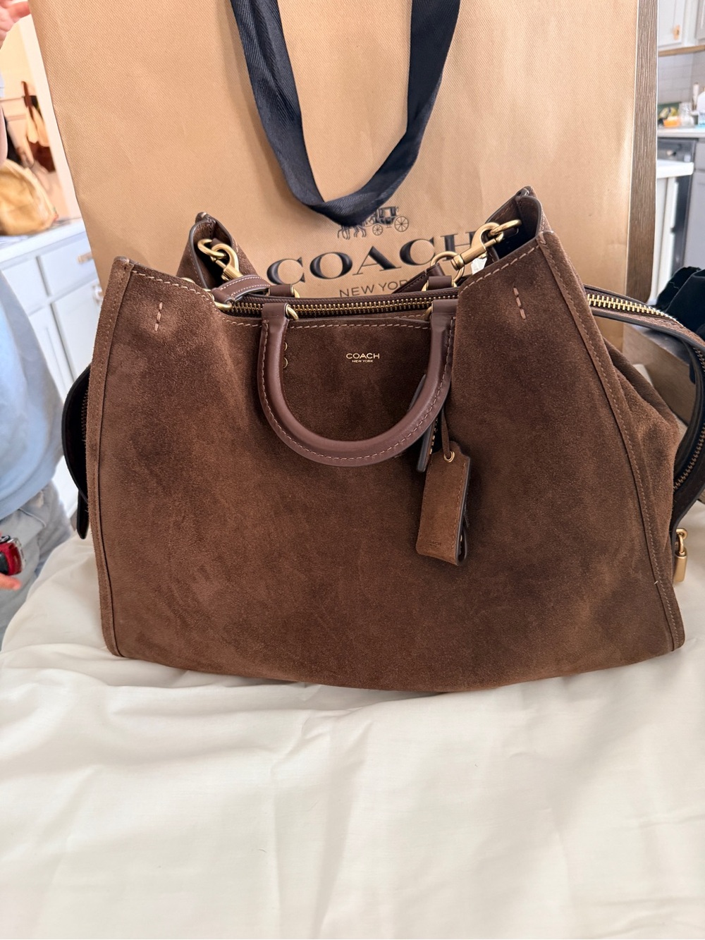 Coach Rogue 40 Chocolate Brown Suede with Gold-Tone Hardware - Picture 11 of 11
